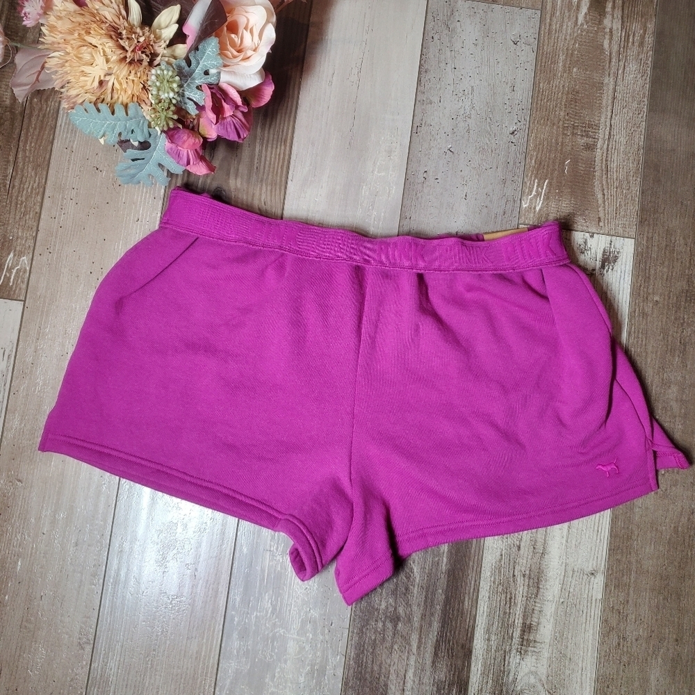 NWT PINK Victoria's Secret Dahlia Magenta Pink Foldover Sweat Shorts Size XL - Picture 4 of 16